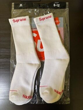 Hanes White Crew Socks with Red Accent Logo